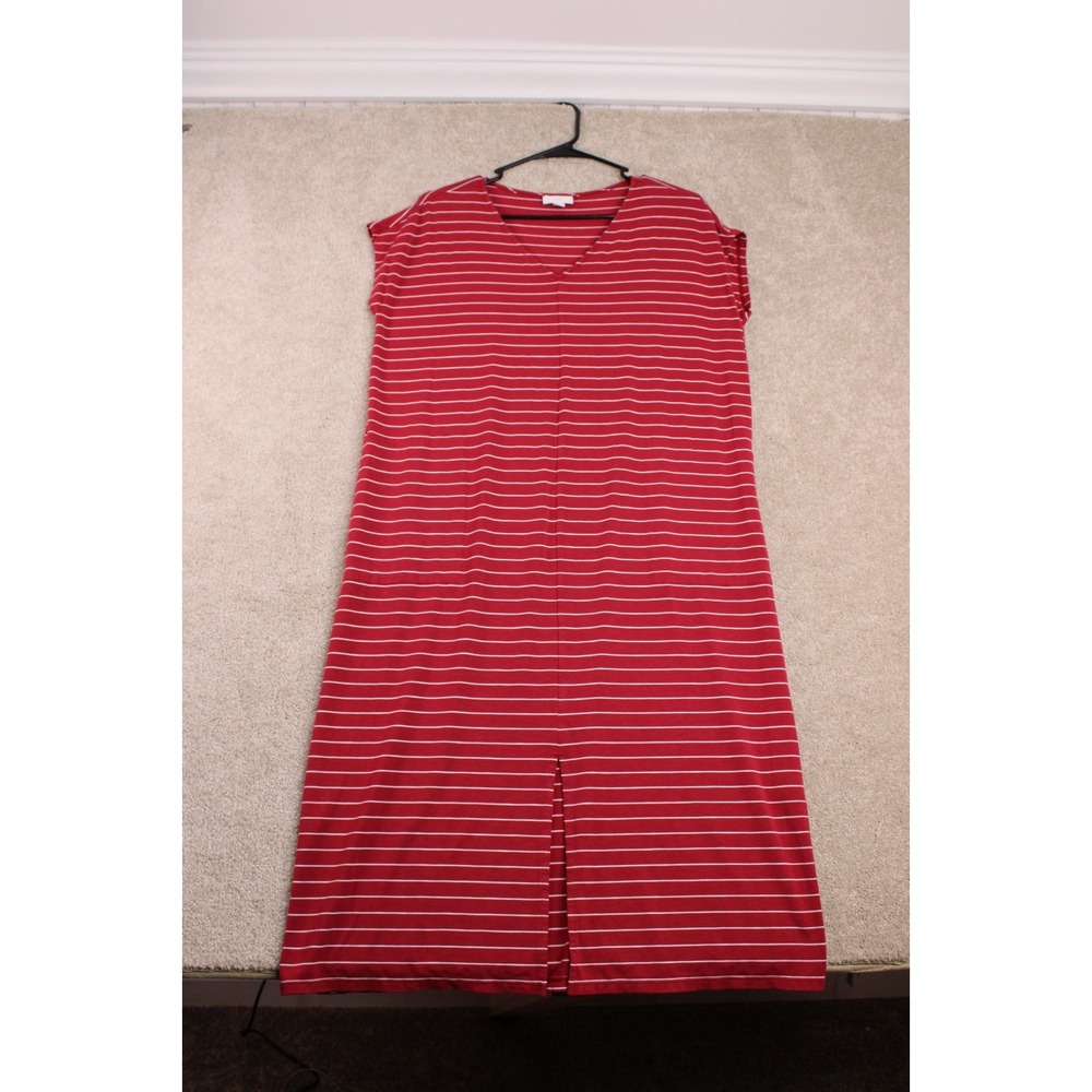 J.‎ Jill maroon and white striped v neck tee shirt dress - size S - pockets